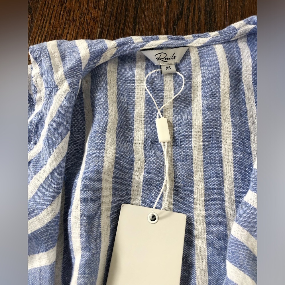 *NWT* Rails Women’s XS Light Blue/White Linen-Blend Louisa Juneau Stripe Dress - Picture 7 of 14